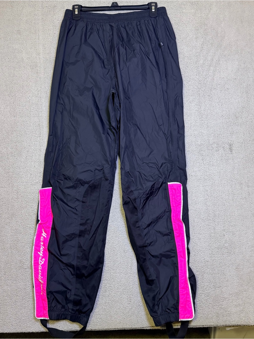 Harley Davidson Rain Pants Women’s M Black Pink Slit Legs Overpants Waterproof